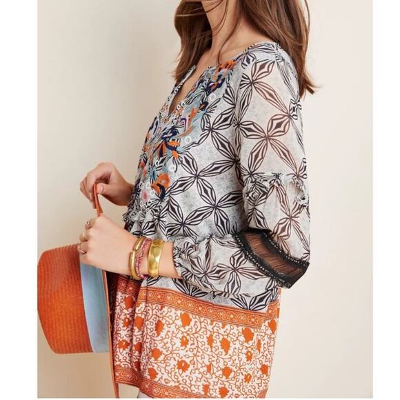 Anthropologie Embroidered Floral Semi Sheer Multicolor Blouse Small - Picture 2 of 15